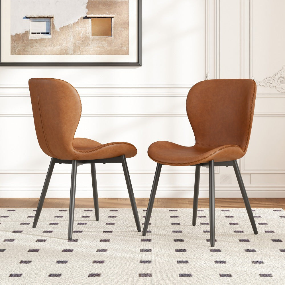 2 PIEZAS - Sillas de comedor, salón, escritorio de estilo moderno / nórdico - Tapizado en cuero sintético vintage y patas metálicas en negro - Disponible en dos colores