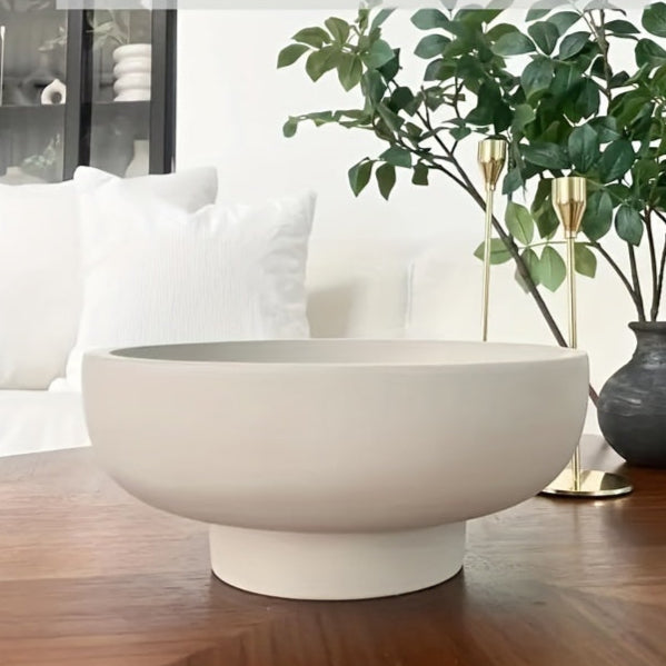 Bowl de piedra estilo moderno - Centro de mesa con base elevada y acabado pulido, 26,6cm de diámetro