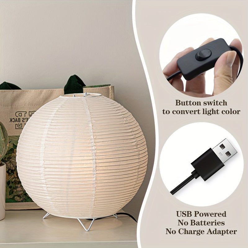 Lámpara de mesa moderna con pantalla de papel – Base de metal pulido, alimentada por USB, luz ambiental para dormitorio, sala de estar o bar