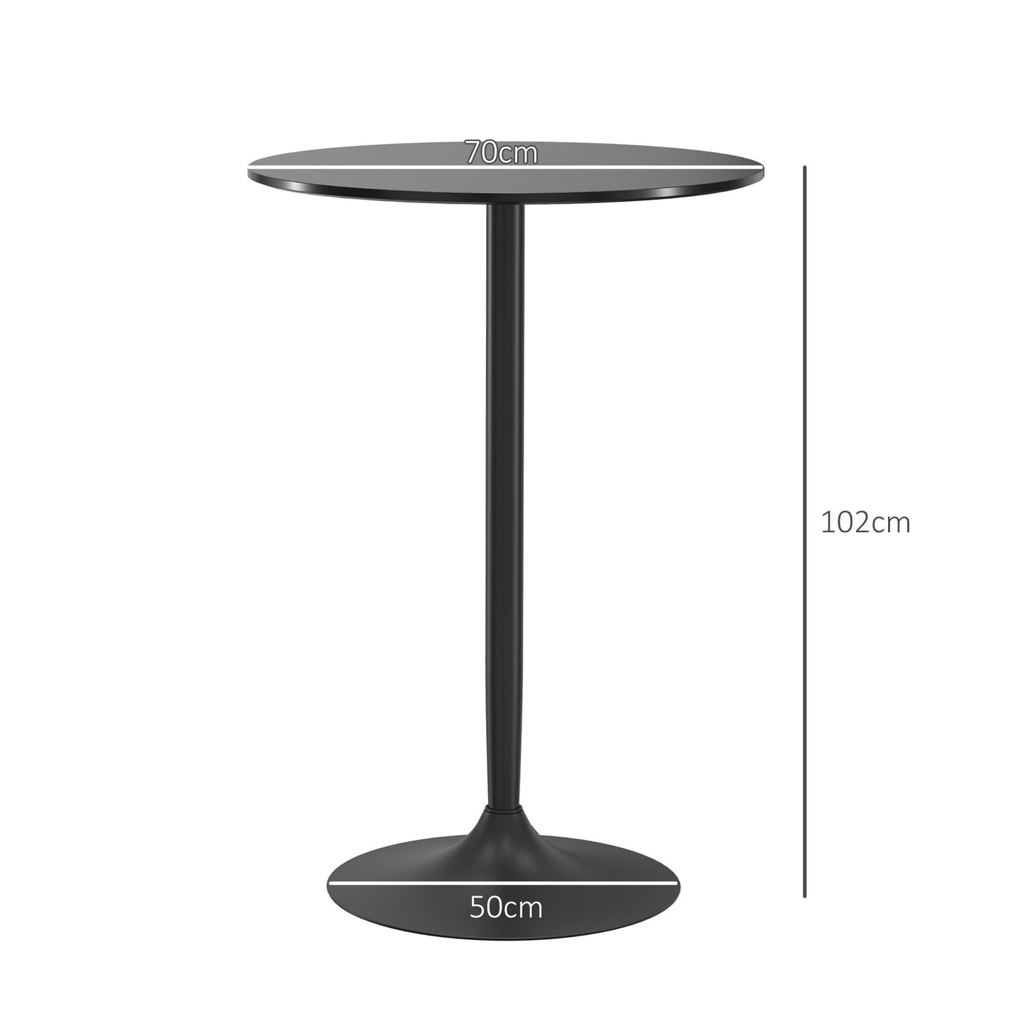 Mesa de Barra Moderna, Mesa Redonda para Cocina para 2 Personas, Base de Acero y Tapa de MDF, 70x102 cm, Negro