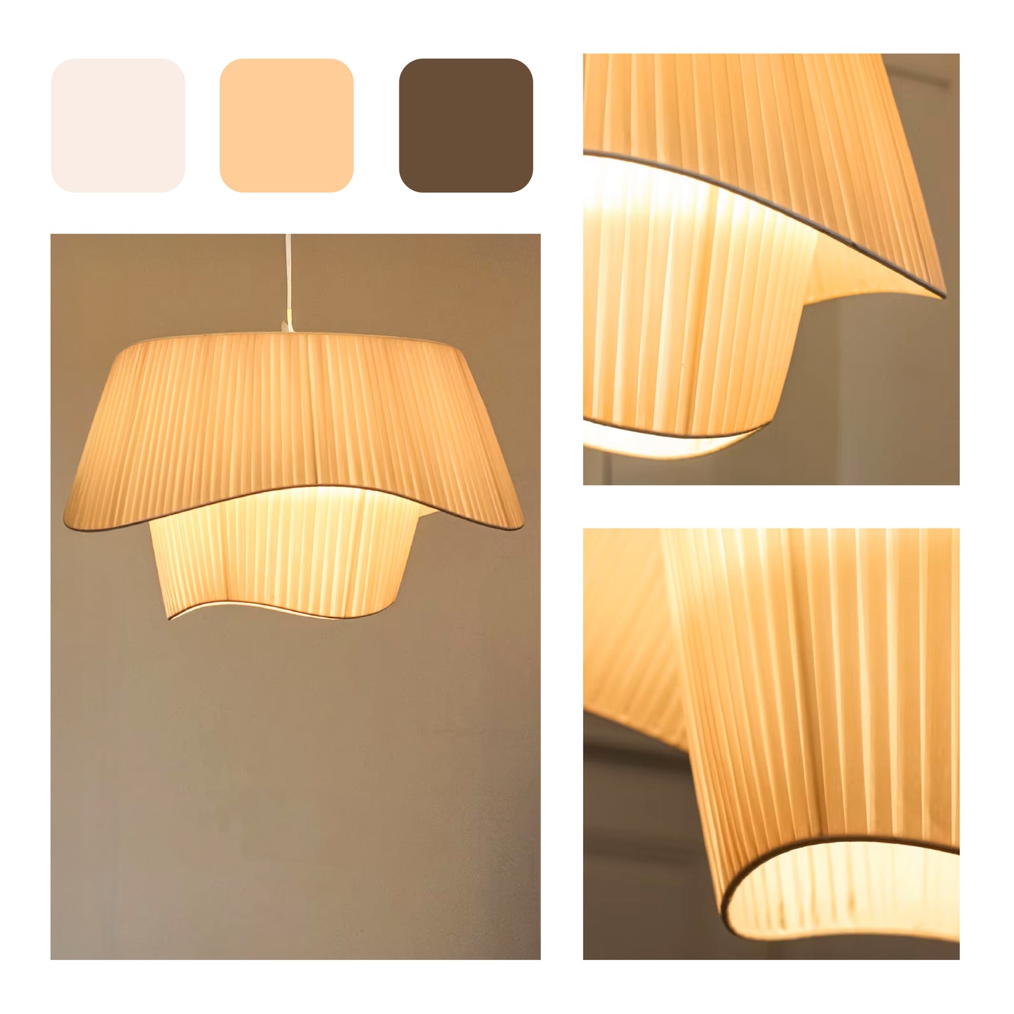 Lámpara colgante OLA de techo estilo francés – Pantalla de Tela Blanca y Estructura de Hierro – Disponible en 2 Tamaños y 3 Tonalidades de Luz LED