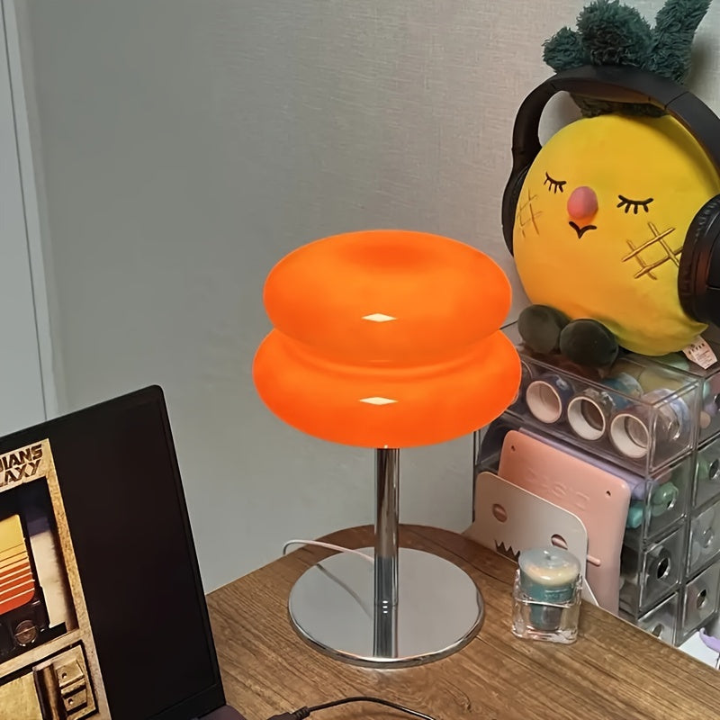 Lámpara de mesa de vidrio regulable - Disponible en 5 colores – Luz ambiental LED con conexión USB, diseño moderno para dormitorio, sala de estar u oficina