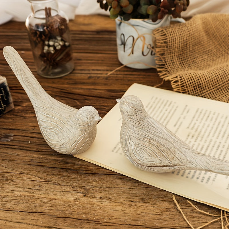 2 PIEZAS – Set de 2 Figuras decorativas de aves estilo rústico farmhouse – Textura efecto madera, símbolo de paz y esperanza