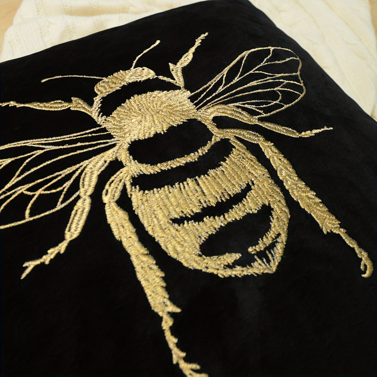 1 PIEZA - Funda para cojín con bordado de abeja - Diseño distintivo, chic y versátil - 100% poliéster, 45x45cm