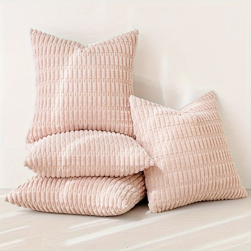 4 PIEZAS – Set de 4 Fundas de cojín estilo bohemio con textura de pana suave, disponible en 4 colores, lavables a máquina – Poliéster con cremallera oculta