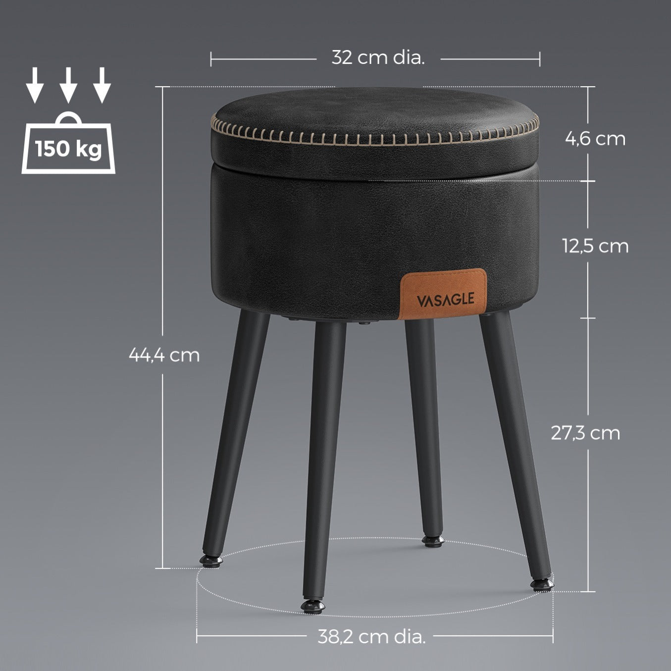 Banco otomano con almacenamiento de estilo mid-century moderno - Tapizado en cuero sintético y patas de acero