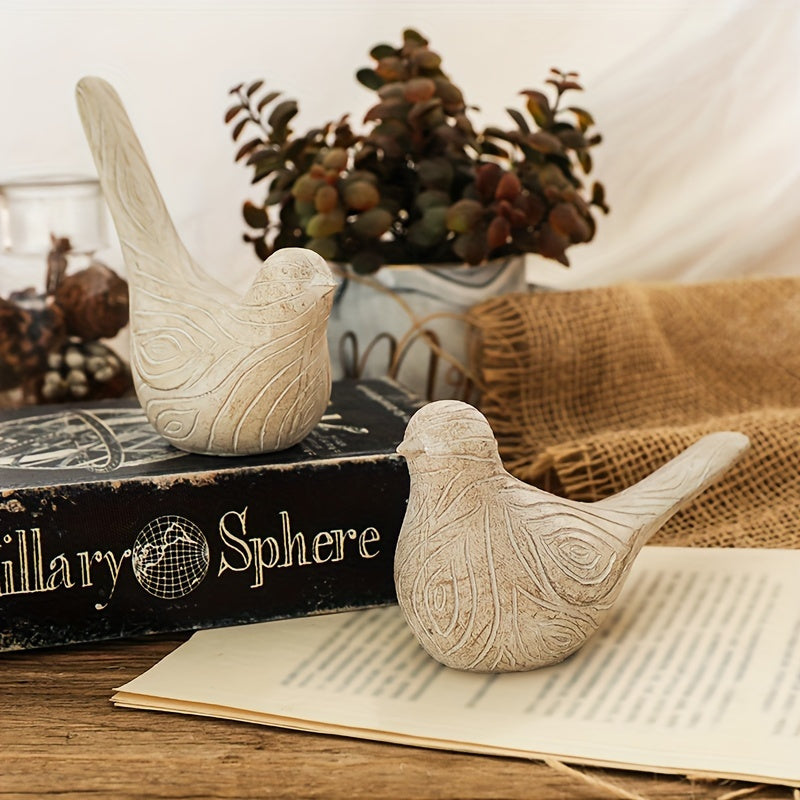 2 PIEZAS – Set de 2 Figuras decorativas de aves estilo rústico farmhouse – Textura efecto madera, símbolo de paz y esperanza