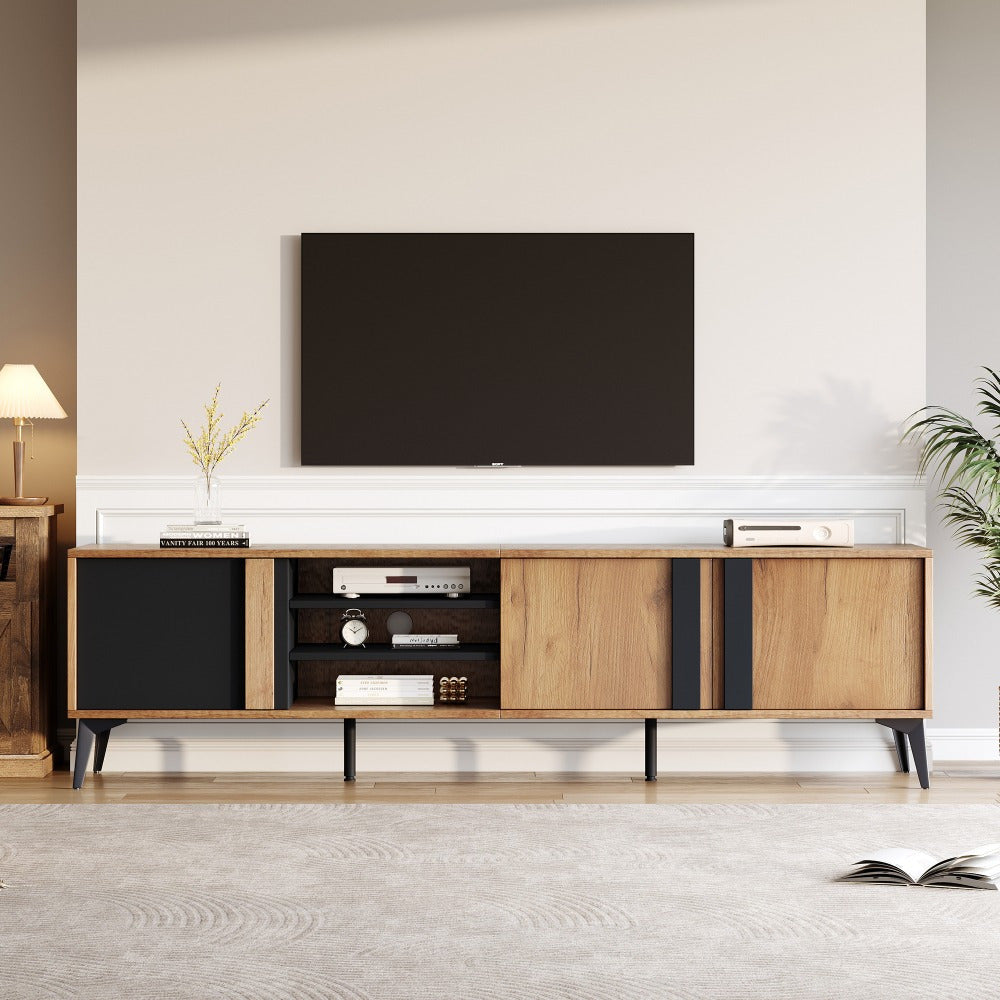 Mueble para TV de 180 cm de estilo moderno con 3 puertas y 3 cajones - Madera natural