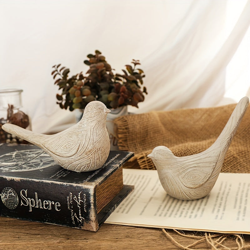 2 PIEZAS – Set de 2 Figuras decorativas de aves estilo rústico farmhouse – Textura efecto madera, símbolo de paz y esperanza