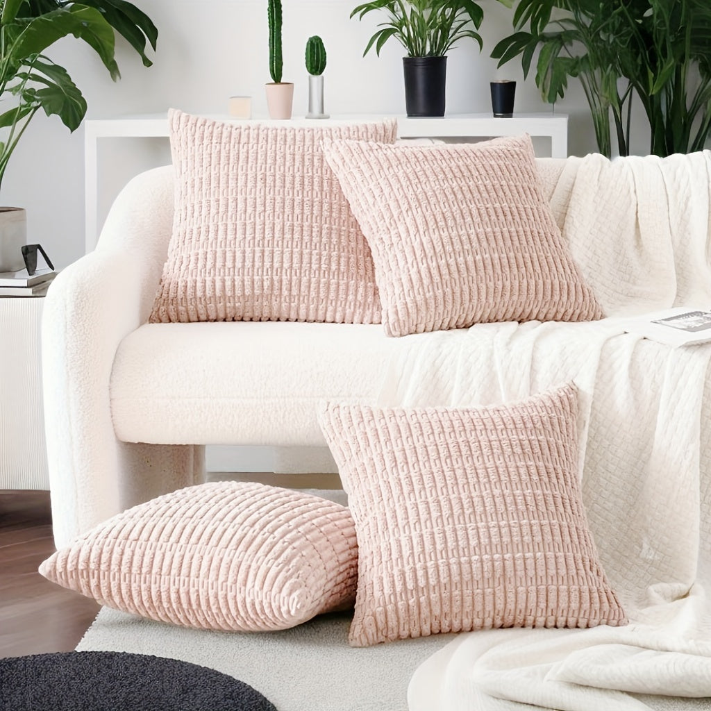 4 PIEZAS – Set de 4 Fundas de cojín estilo bohemio con textura de pana suave, disponible en 4 colores, lavables a máquina – Poliéster con cremallera oculta