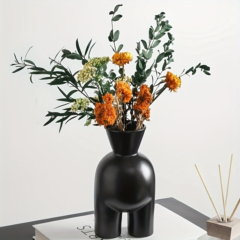 Jarrón decorativo de cerámica negro mate - Disponible en 2 formatos - Diseño de curvas suaves estilo Art Déco