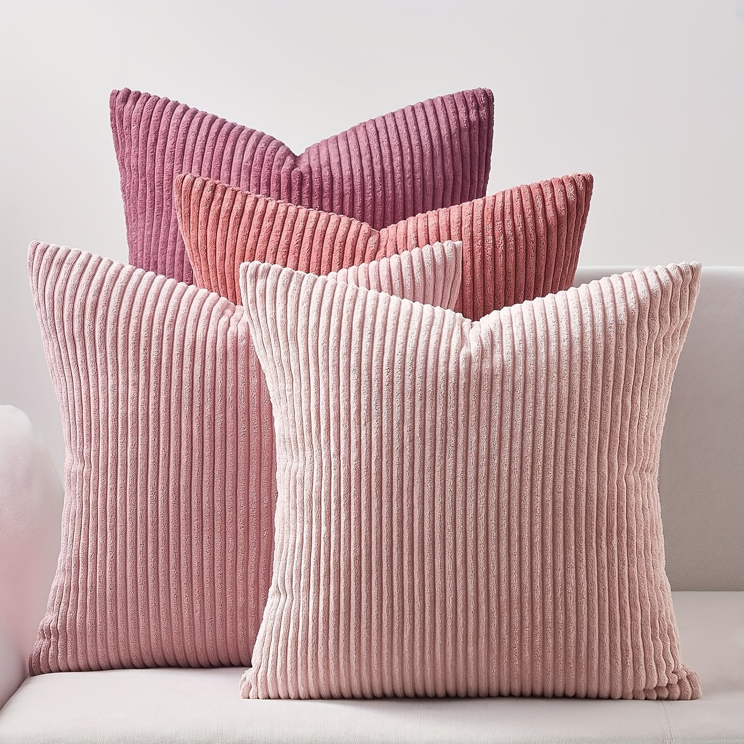 4 PIEZAS - Set de 4 fundas de cojín estilo bohemio con textura de pana y patrón de rayas, 40x40cm