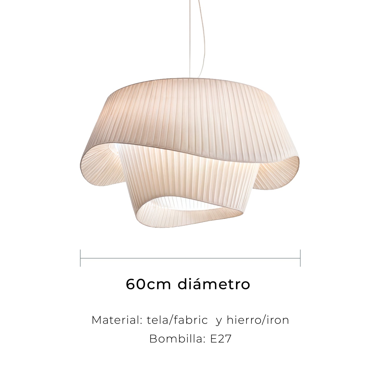 Lámpara colgante OLA de techo estilo francés – Pantalla de Tela Blanca y Estructura de Hierro – Disponible en 2 Tamaños y 3 Tonalidades de Luz LED
