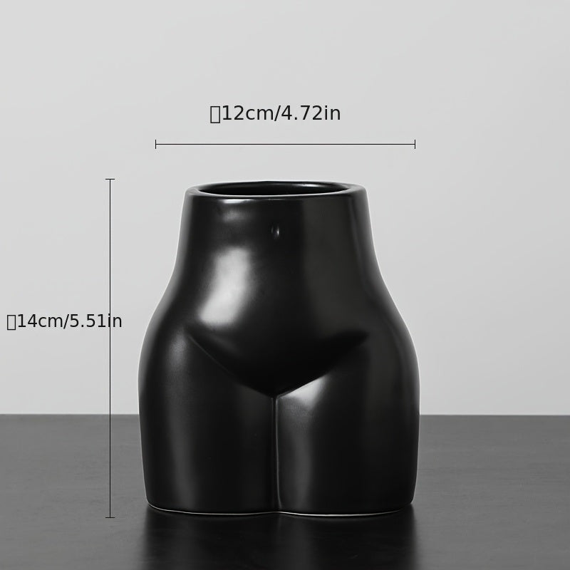 Jarrón decorativo de cerámica negro mate - Disponible en 2 formatos - Diseño de curvas suaves estilo Art Déco