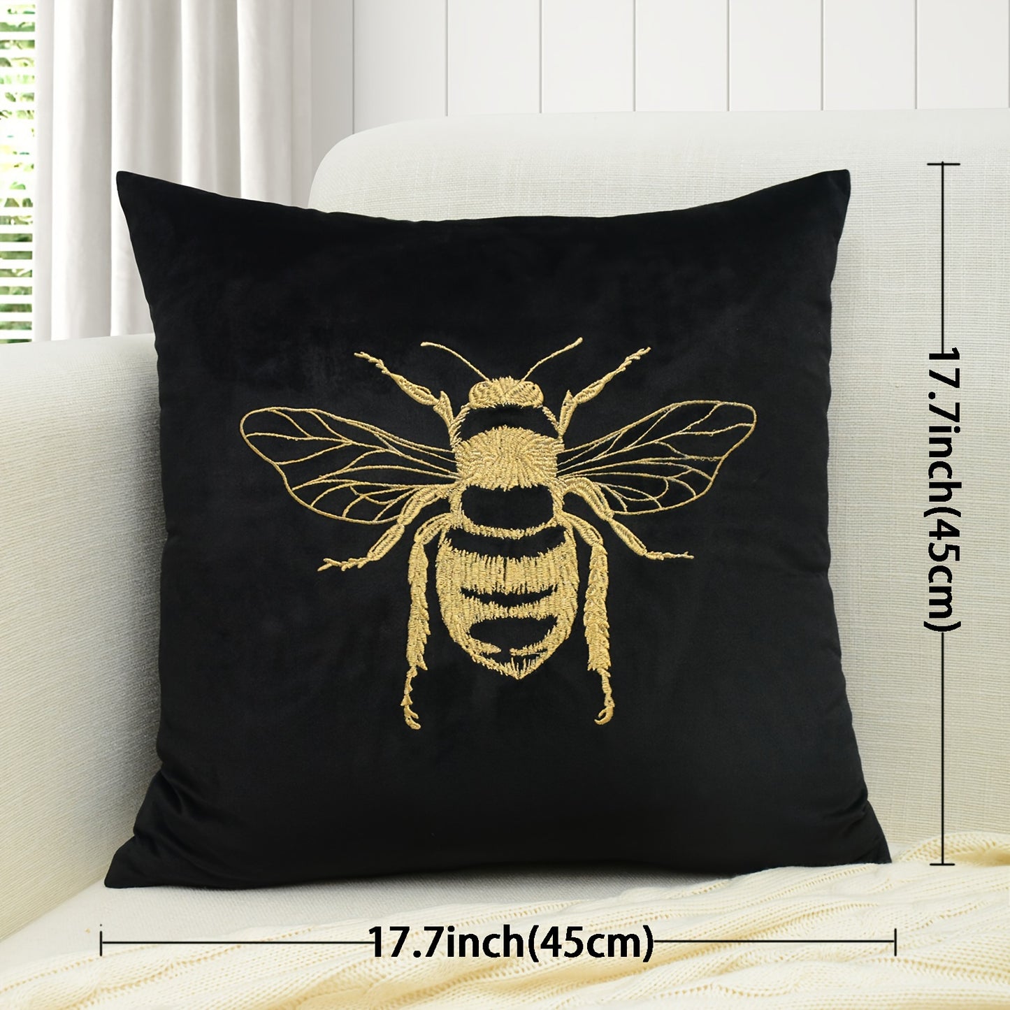 1 PIEZA - Funda para cojín con bordado de abeja - Diseño distintivo, chic y versátil - 100% poliéster, 45x45cm