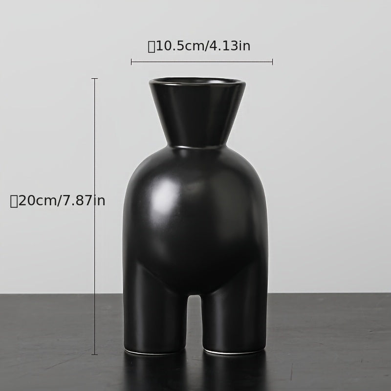 Jarrón decorativo de cerámica negro mate - Disponible en 2 formatos - Diseño de curvas suaves estilo Art Déco