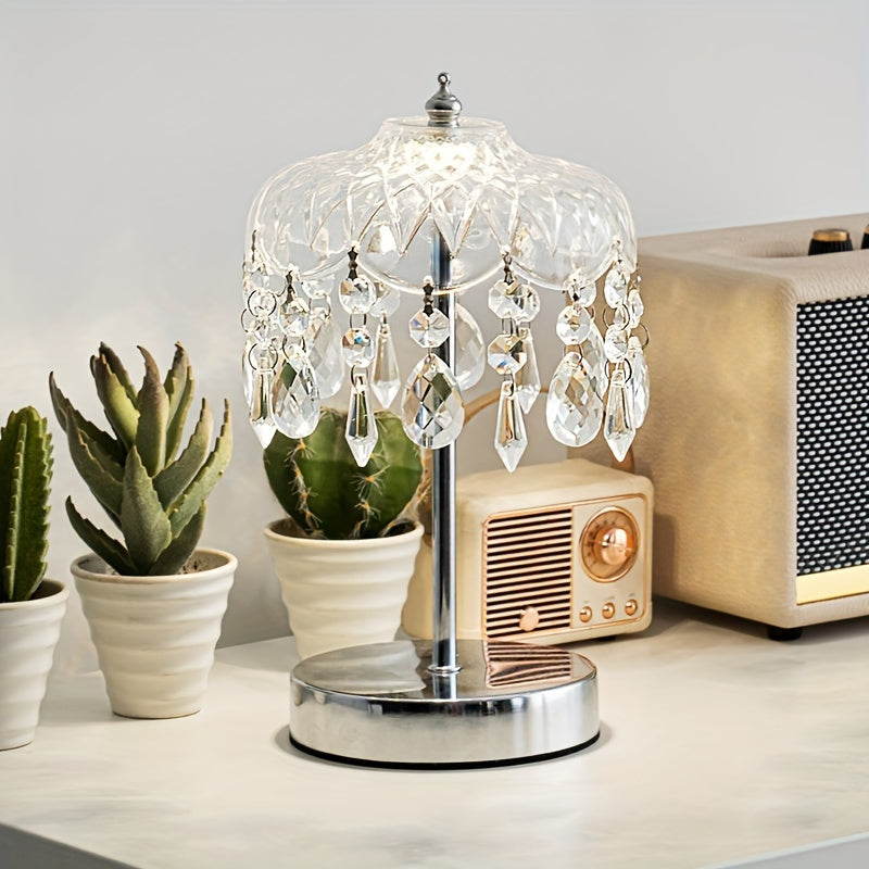Lámpara de escritorio moderna con base de cristal y detalles metálicos – Luz regulable, alimentación USB, ideal para oficina, sala de estar o lectura