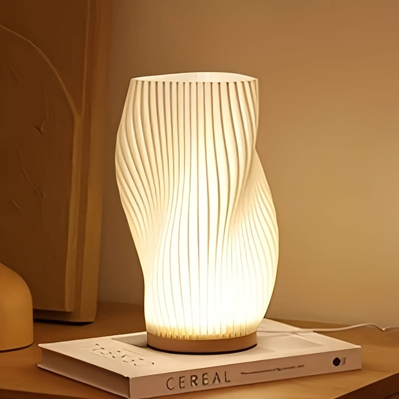 Lámpara de mesa con base de madera – Luz LED regulable con botón, ideal para dormitorio, salón, oficina o dormitorio universitario – Alimentación USB