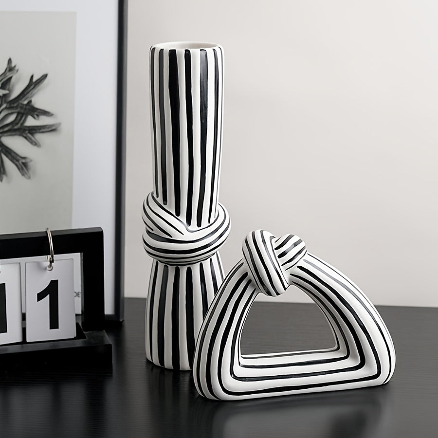 Jarrón decorativo de cerámica a rayas - Diseño de Nudo moderno y sofisticado disponible en dos variantes