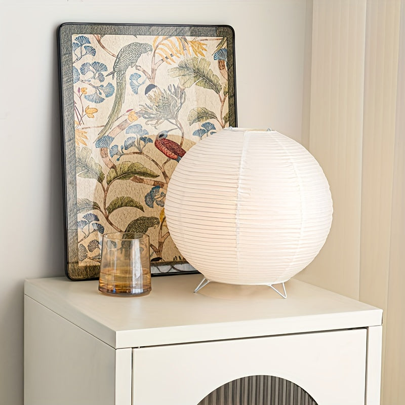 Lámpara de mesa moderna con pantalla de papel – Base de metal pulido, alimentada por USB, luz ambiental para dormitorio, sala de estar o bar