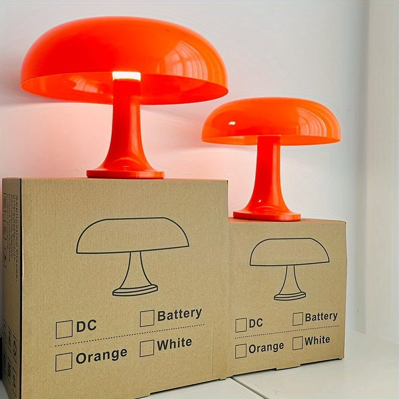 Lámpara de mesa moderna en acrílico naranja en forma de seta, disponible en dos tamaños - Iluminación LED conexión por USB con luz tricolor