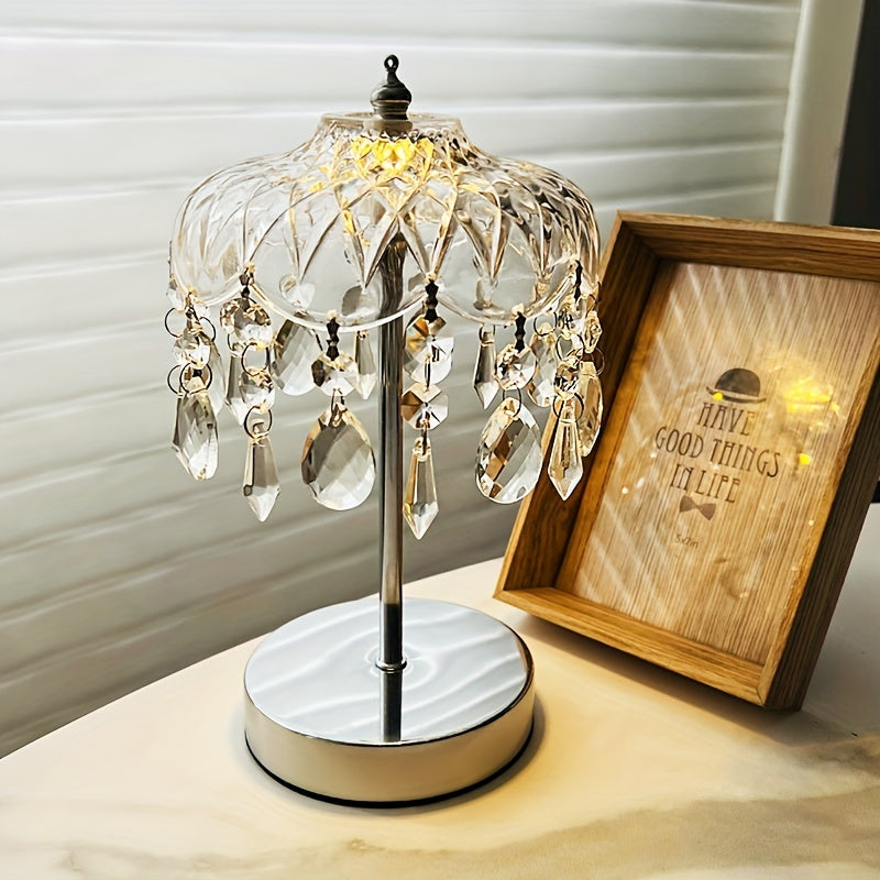 Lámpara de escritorio moderna con base de cristal y detalles metálicos – Luz regulable, alimentación USB, ideal para oficina, sala de estar o lectura
