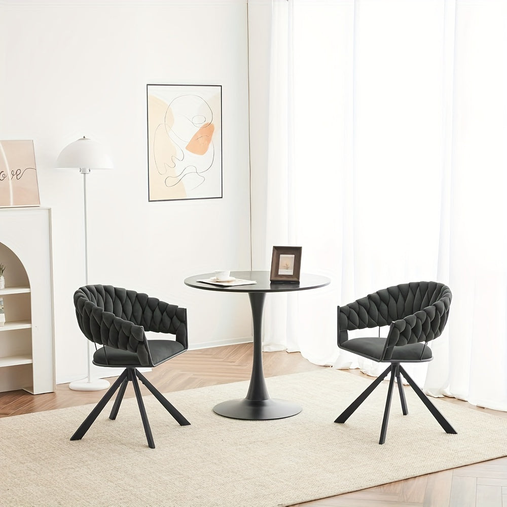 2 PIEZAS - Set de 2 sillas giratorias para comedor u oficina estilo moderno con diseño trenzado - Tapizado en terciopelo, disponible en 2 colores