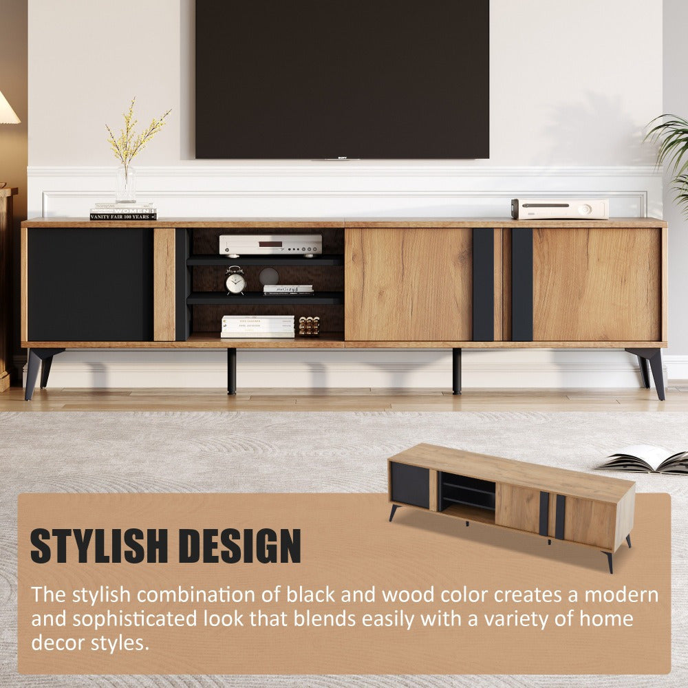 Mueble para TV de 180 cm de estilo moderno con 3 puertas y 3 cajones - Madera natural