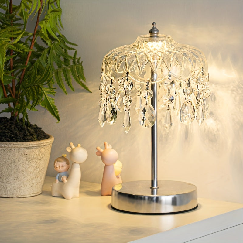Lámpara de escritorio moderna con base de cristal y detalles metálicos – Luz regulable, alimentación USB, ideal para oficina, sala de estar o lectura