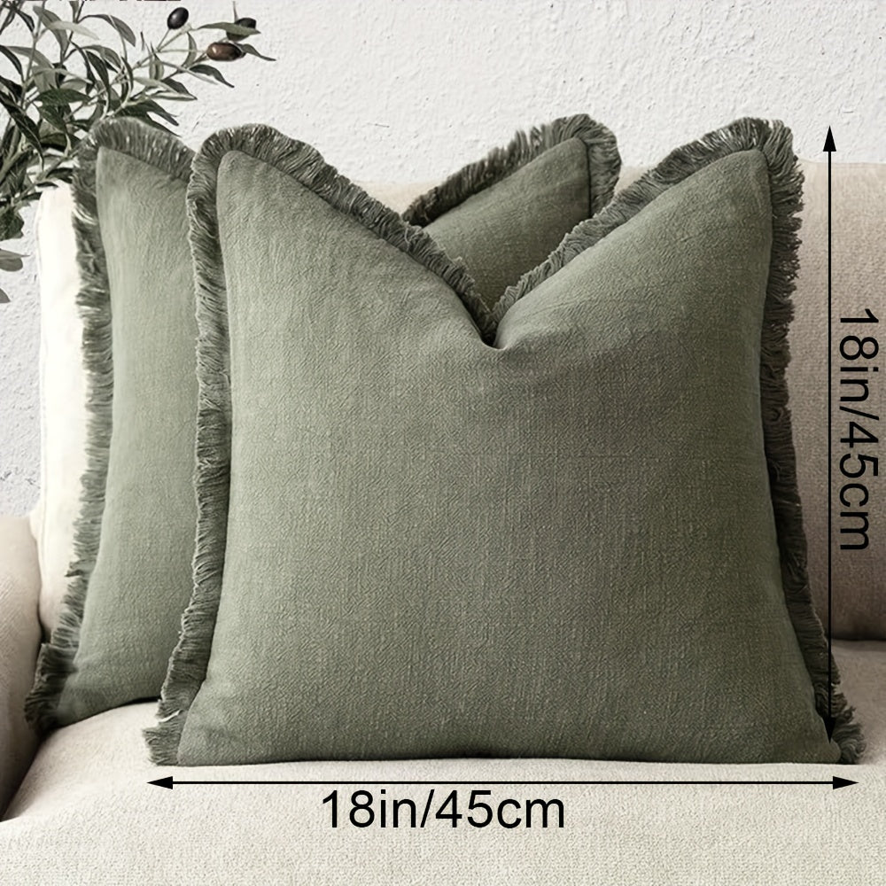 2 PIEZAS - Set de 2 fundas de cojín de lujo estilo bohemio con borlas, disponible en 4 colores. Hipoalergénicas, cierre de cremallera, poliéster 100%, 45x45cm