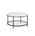 Mesa de centro redonda de estilo moderno disponible en tres variantes - Mármol de imitación, estante de vidrio templado y estructura metálica