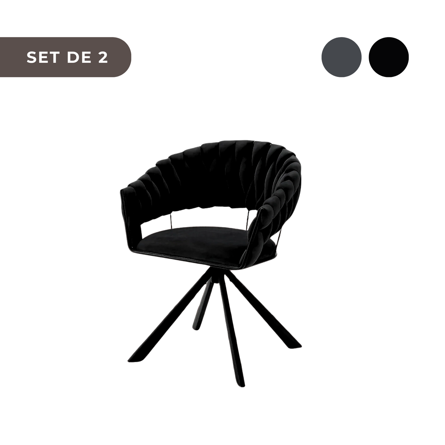 2 PIEZAS - Sillas giratorias para comedor u oficina estilo moderno con diseño trenzado - Tapizado en terciopelo, disponible en 2 colores
