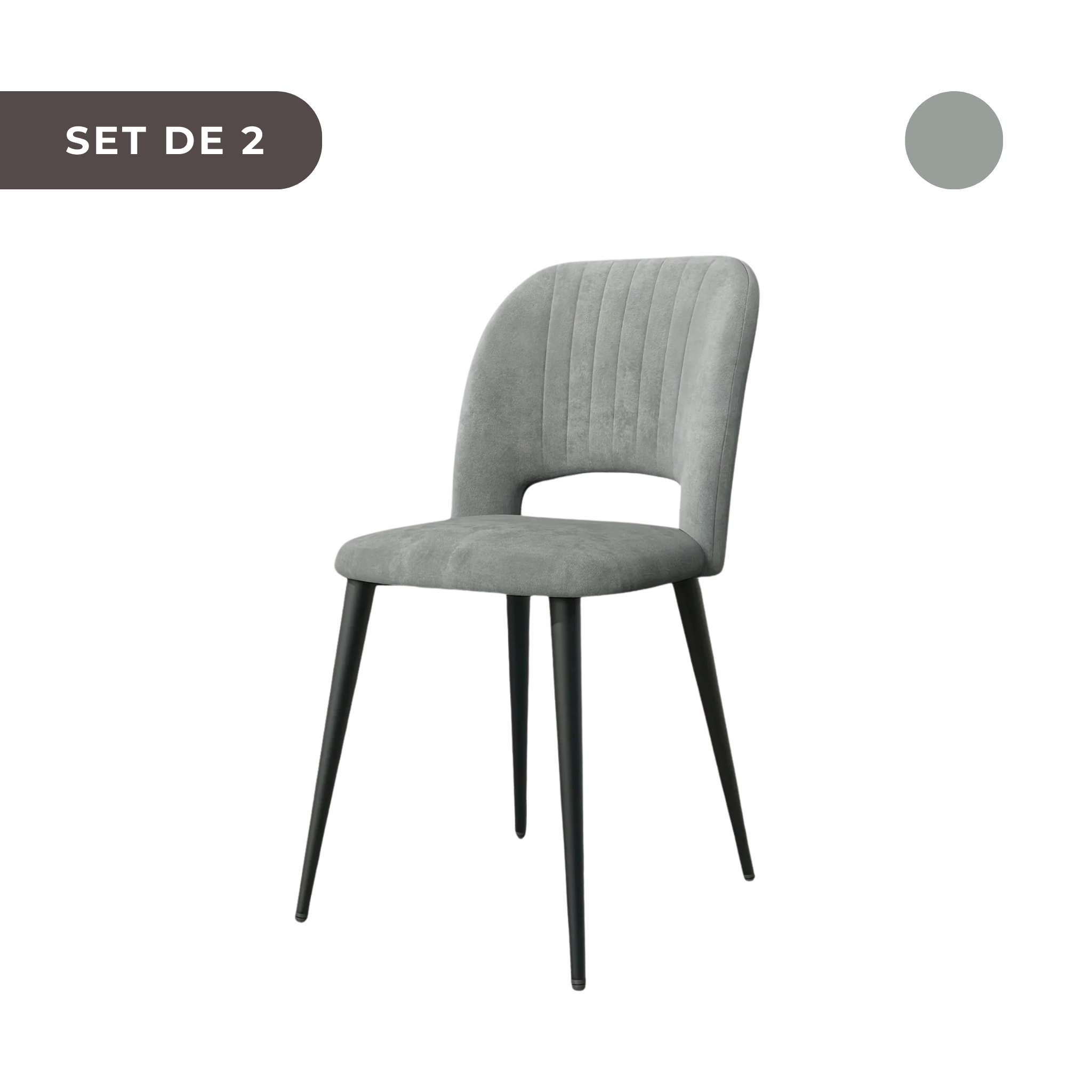 2 PIEZAS - Sillas de comedor estilo contemporáneo, tapizadas y con respaldo abierto - Terciopelo gris y patas metálicas en negro
