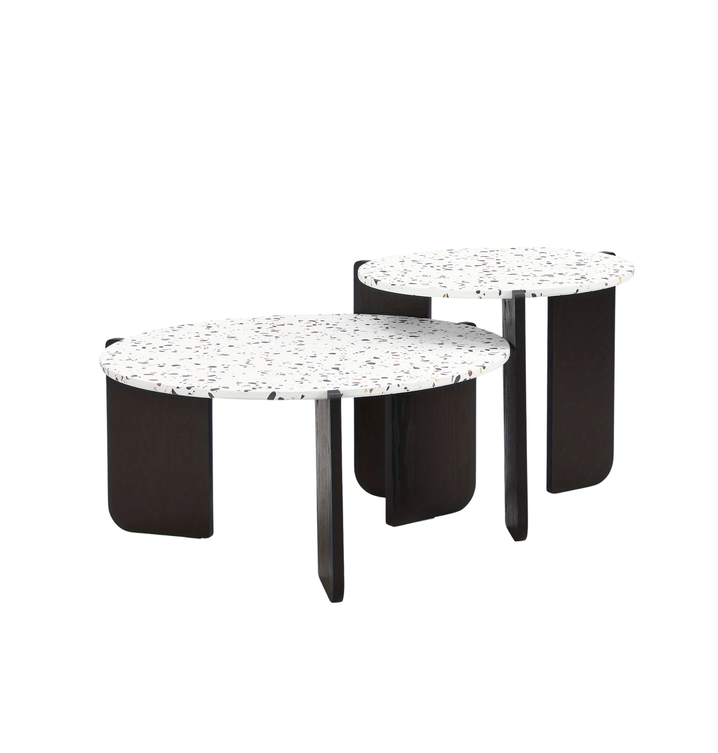 2 PIEZAS - Set de 2 mesas de centro a juego estilo contemporáneo para salón o sala de estar - Set de mesa lateral + mesa de centro - Sobre imitación terrazo y estructura de madera pintada en negro