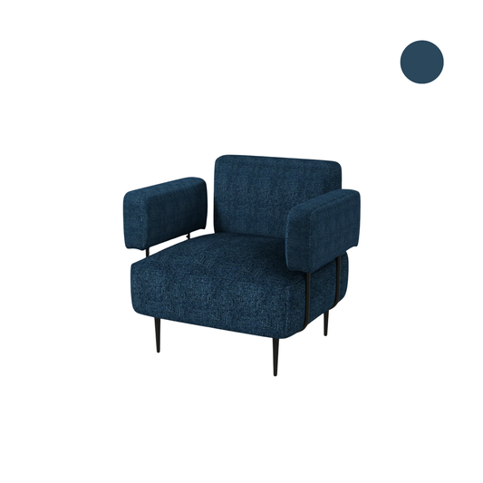 Silla individual moderna para hogar y oficina - Tapizado en tela efecto lino azul oscuro y estructura de madera contrachapada, con cojín grueso, 89x72.5x76 cm