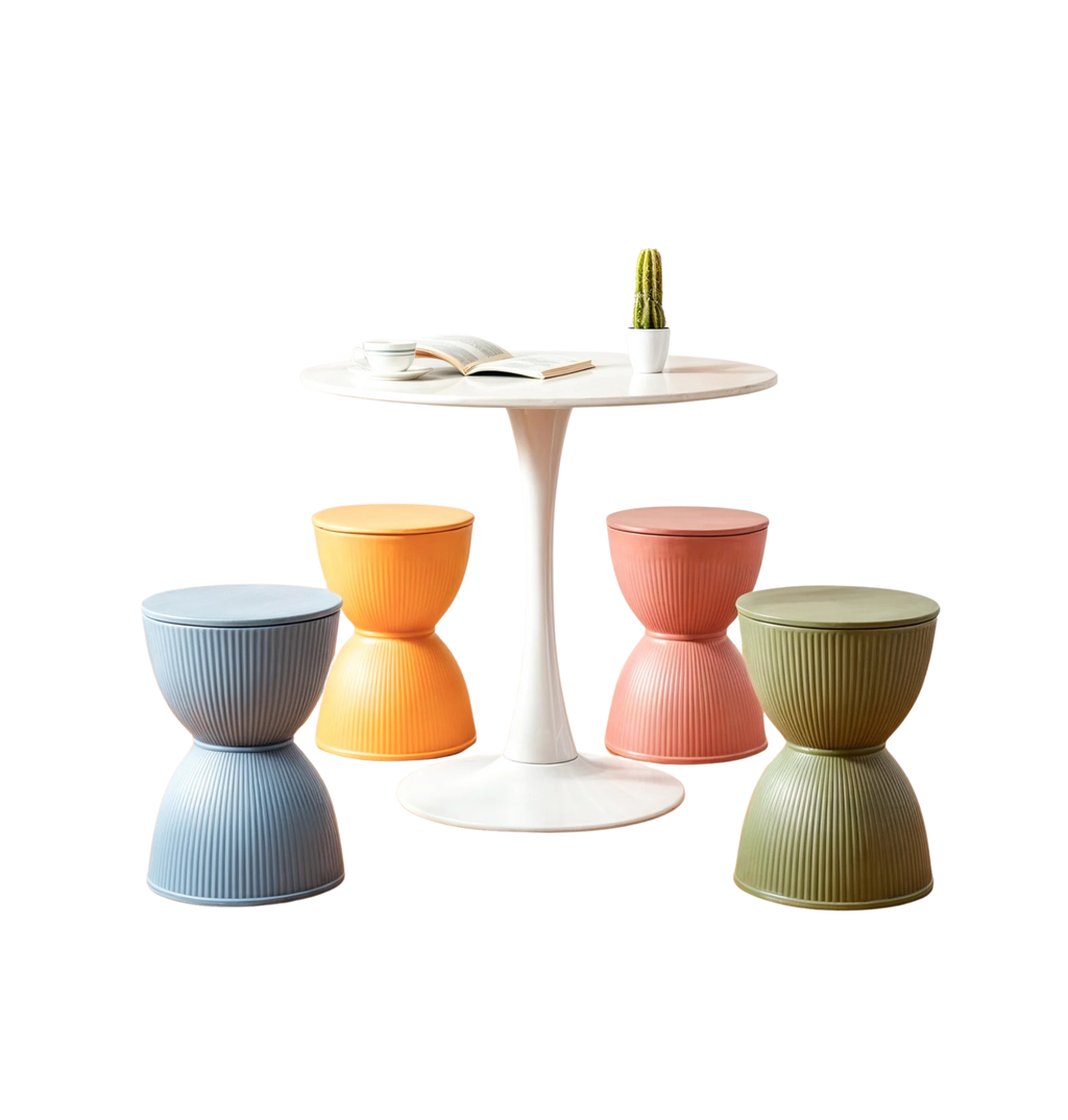 Mesa auxiliar o taburete diseño multifuncional en 10 colores - Diseño en forma de reloj de arena, plástico