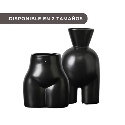 Jarrón decorativo de cerámica negro mate - Diseño de curvas suaves estilo Art Déco