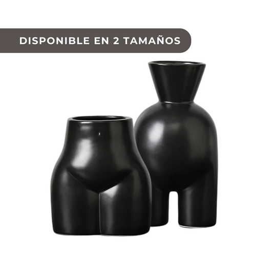 Jarrón decorativo de cerámica negro mate - Diseño de curvas suaves estilo Art Déco