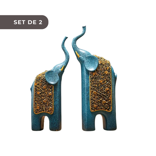 2 PIEZAS - Set de 2 figuras decorativas de elefantes - Estilo europeo vintage en resina