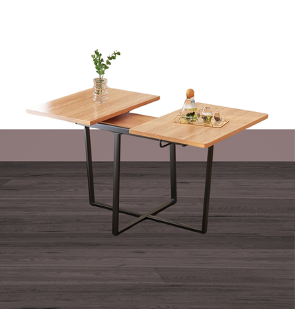 Elegant Expandable Dining Table with Black Metal Legs - Adjustable 109.98cm to 139.7cm Length, Rustic Wood Finish, Perfect for 4-6 People, Durable Thick Plate Construction, Ideal for Home & Kitchen Use