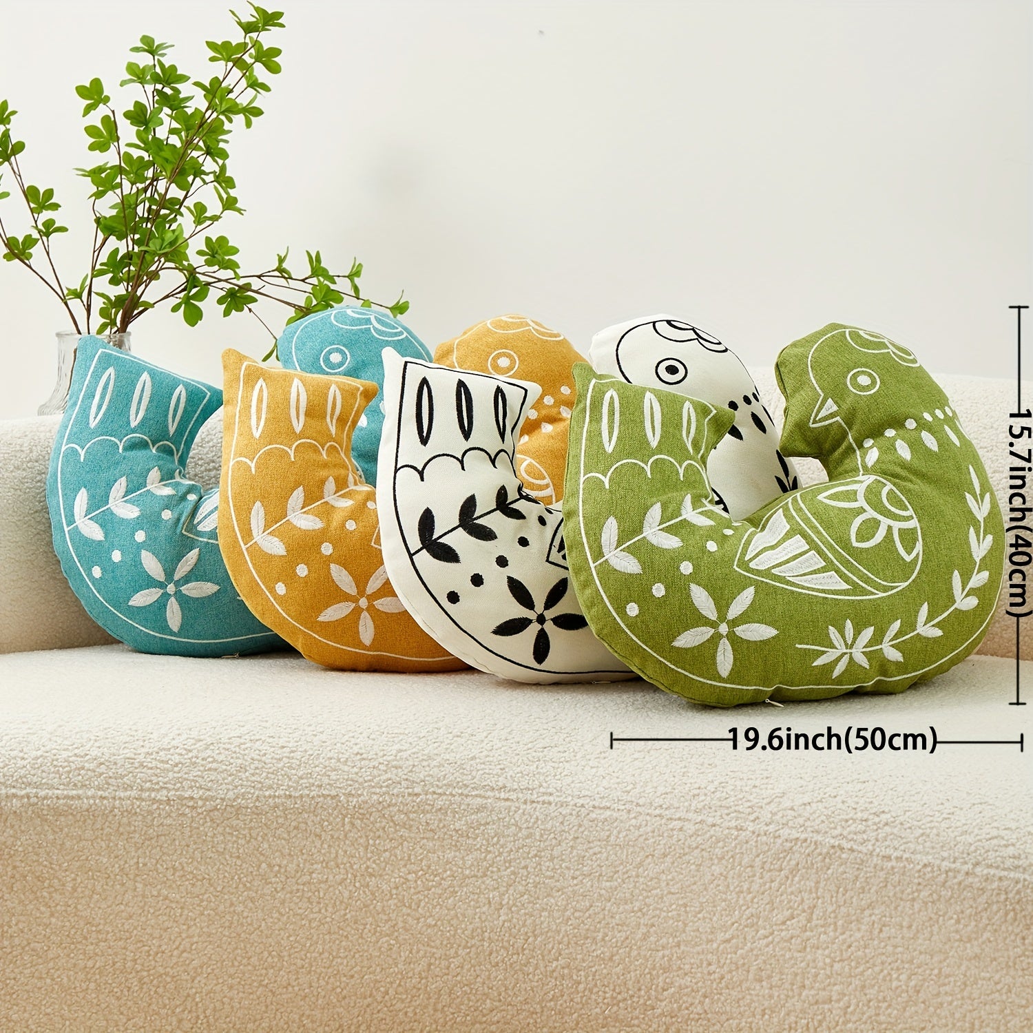 Funda de cojín decorativa con forma de ave bordada – Estilo boho-contemporáneo - Disponible en 4 colores