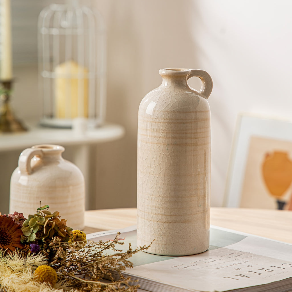 3 PIEZAS - Conjunto de 3 jarrones de cerámica estilo boho vintage - Diseño texturizado y brillante, disponible en mix aqua y blanco