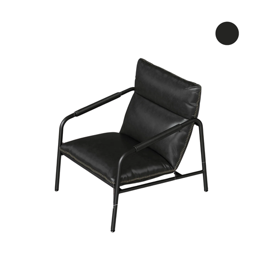 Sillón de estilo moderno / mid-century con brazos - Estructura metálica y tapizado en cuero sintético negro