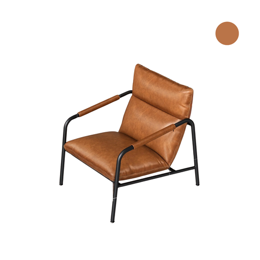 Sillón de estilo moderno / mid-century con brazos - Estructura metálica y tapizado en cuero sintético marrón