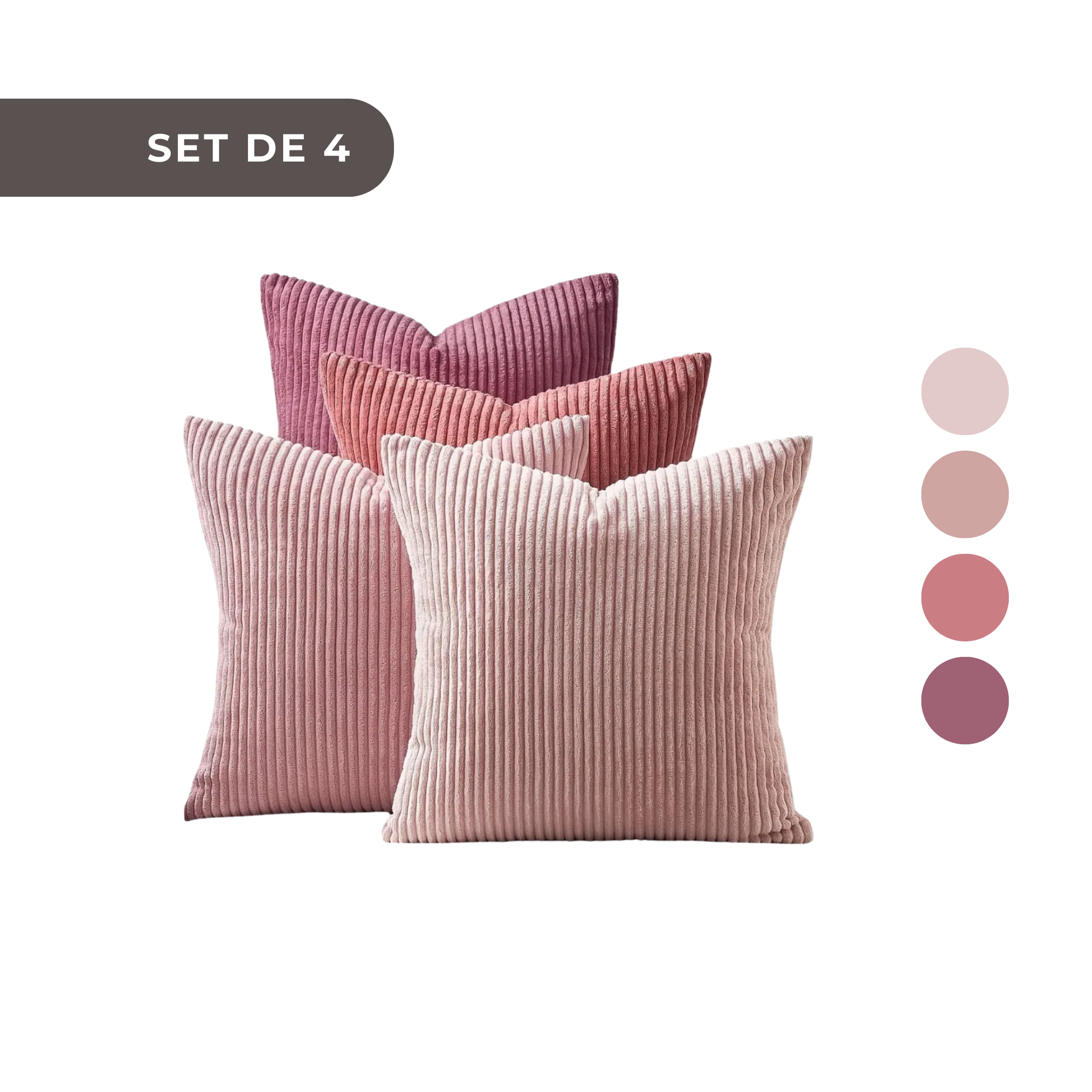 4 PIEZAS - Conjunto de 4 fundas de cojín estilo bohemio con textura de pana y patrón de rayas, 40x40cm