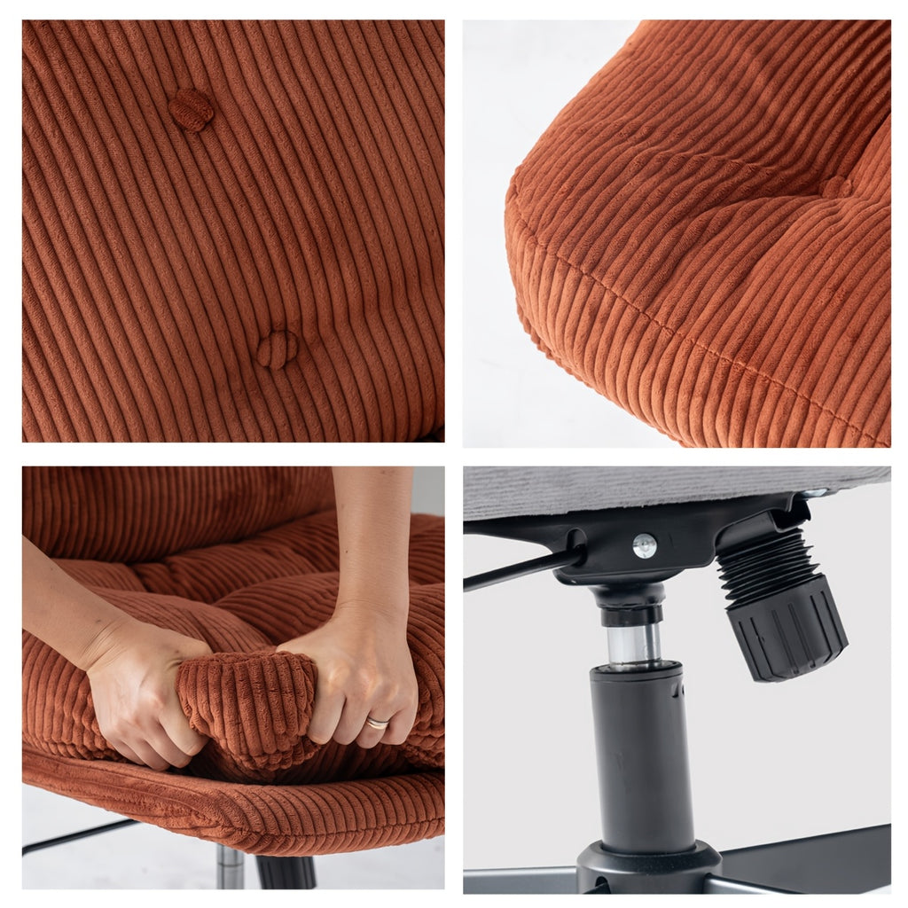 Chaise Longue ajustable giratoria sin brazos para salón u oficina - Tapizada en tela de felpa disponible en 3 colores, con ajuste de altura y 360° de giro, patas metálicas resistentes