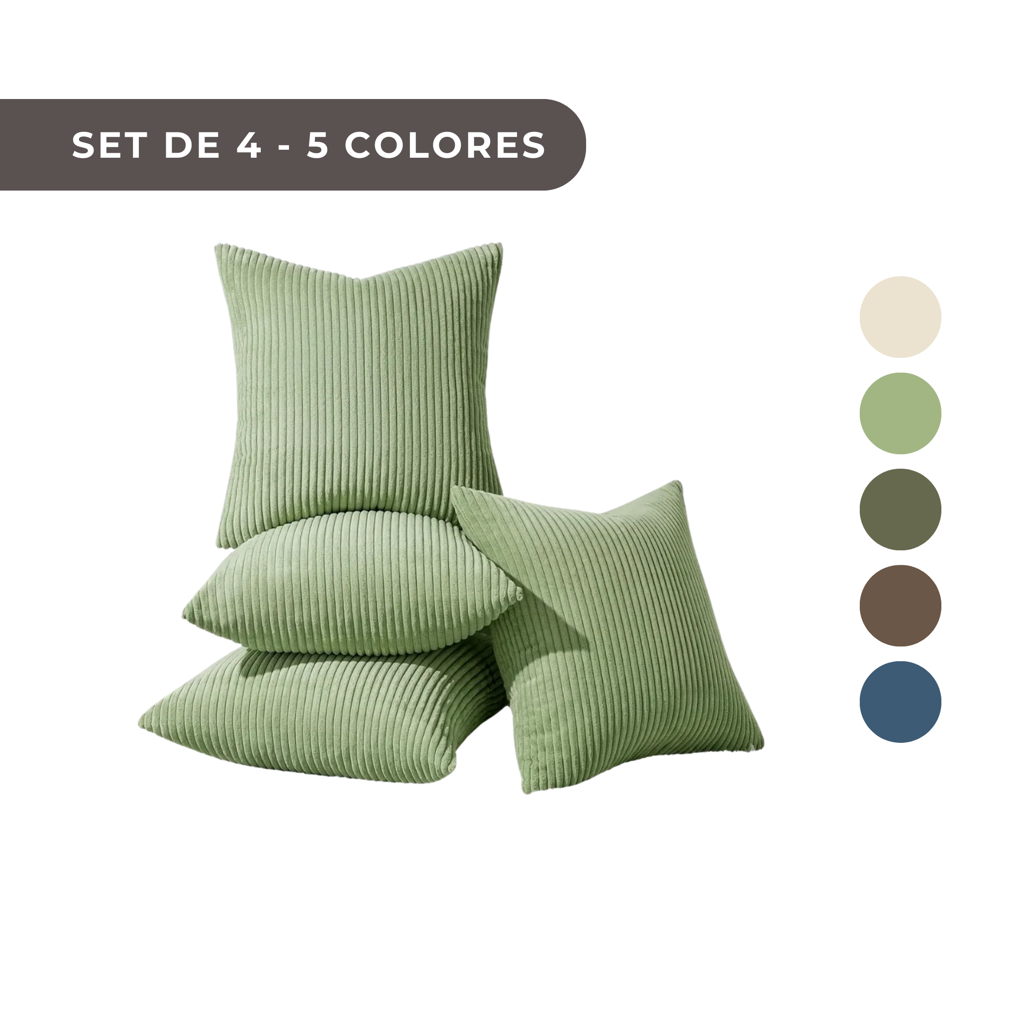 4 PIEZAS - Conjunto de 4 fundas de cojín de terciopelo con textura a rayas, estilo bohemio, disponible en 5 colores, 45x45 cm