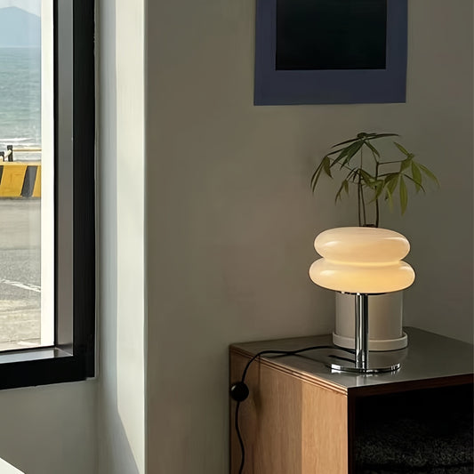 Lámpara de mesa de vidrio regulable - Disponible en 5 colores – Luz ambiental LED con conexión USB, diseño moderno para dormitorio, sala de estar u oficina