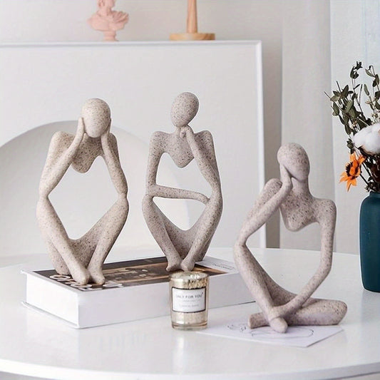 3 PIEZAS - Set de 3 figuras decorativas "Thinker" - Esculturas abstractas figuras femeninas de resina