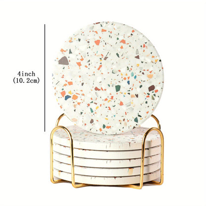 Set de 6 - Posavasos de Cerámica con Soporte Dorado – Absorbentes y Resistentes al Calor, Diseño Elegante para Protección de Superficies
